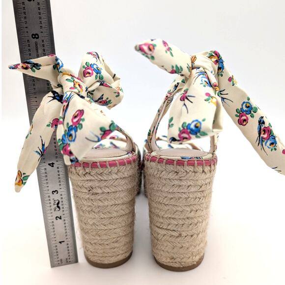 Prada Floral Platform Wedge Espadrille Sandals Self-Tie Accent Size US7.5 EU37.5 - Picture 5 of 13